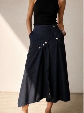 Tibi Asymmetrical Utility Midi Skirt Snap Detail Spring Runway 2018 Sz 8